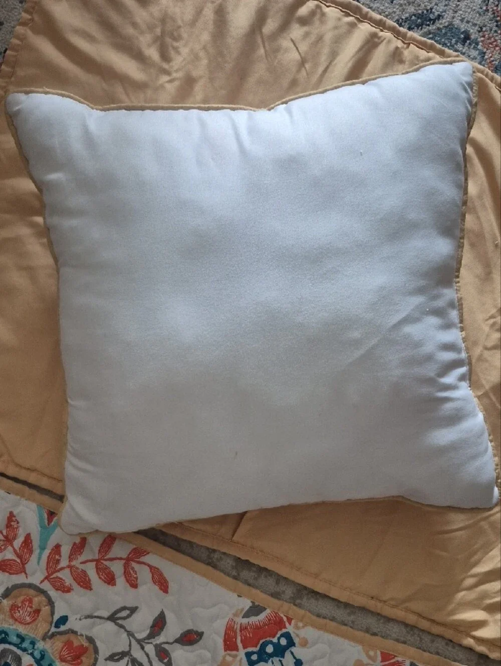 Embroidered Floral Accent Pillow in Cream, Blue, and Orange